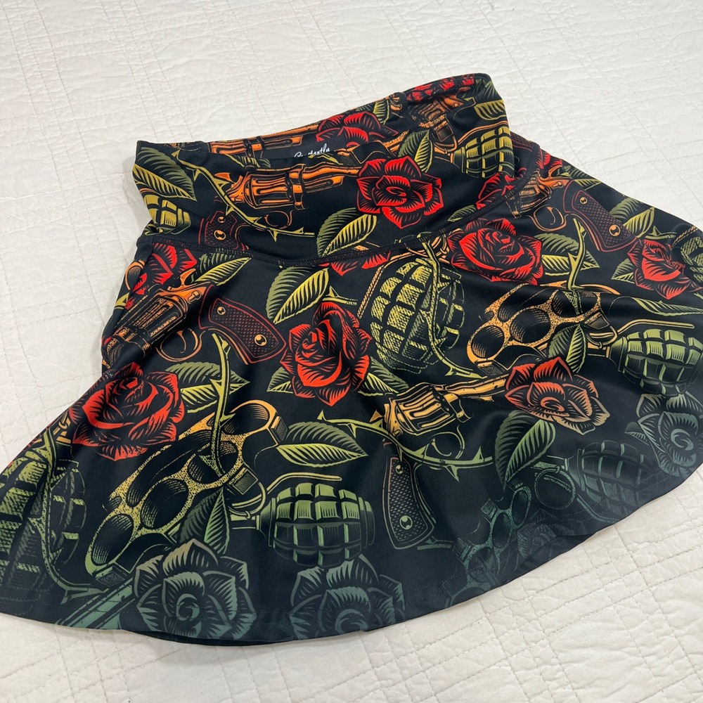 Constantly Varied Gear CVG Dressed to Kill Tattoo Rose Gun Grenade Skort XS